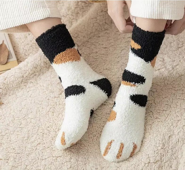 3 Par Kvinde Sokker med Dyremotiver – Sjove 3D Tæersokker med Zebra, Tiger og Kattepoter - FoxBox