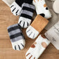 3 Par Kvinde Sokker med Dyremotiver – Sjove 3D Tæersokker med Zebra, Tiger og Kattepoter - FoxBox