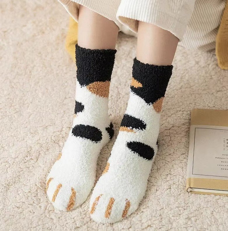 3 Par Kvinde Sokker med Dyremotiver – Sjove 3D Tæersokker med Zebra, Tiger og Kattepoter - FoxBox