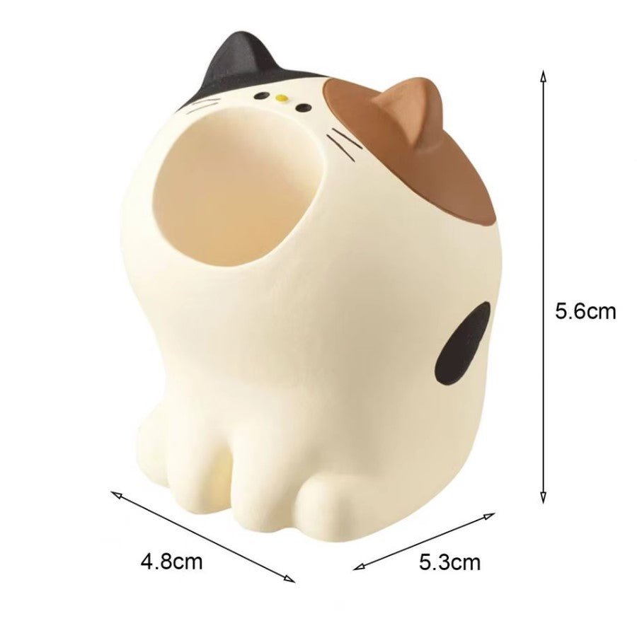 Kat - Sød Mini Penneholder i Resin – Perfekt til Skrivebordet - FoxBox