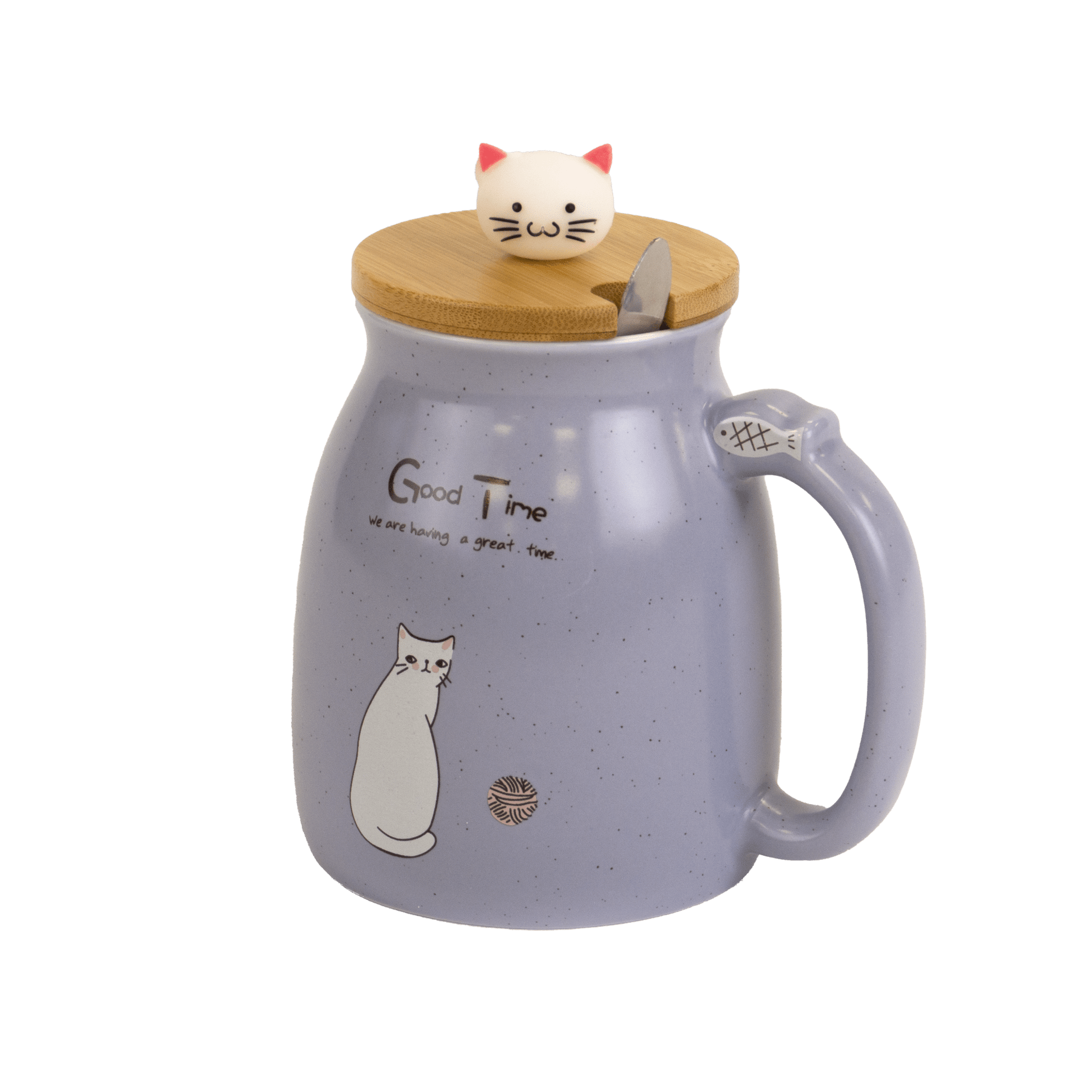 Kawaii Tea Cup – Sød Kat Keramisk Kaffe Krus med Kitty Låg og Ske, Japansk Stil, Novitetsgave til Kvinder, Katteelsker Gaver, 400ml - FoxBox