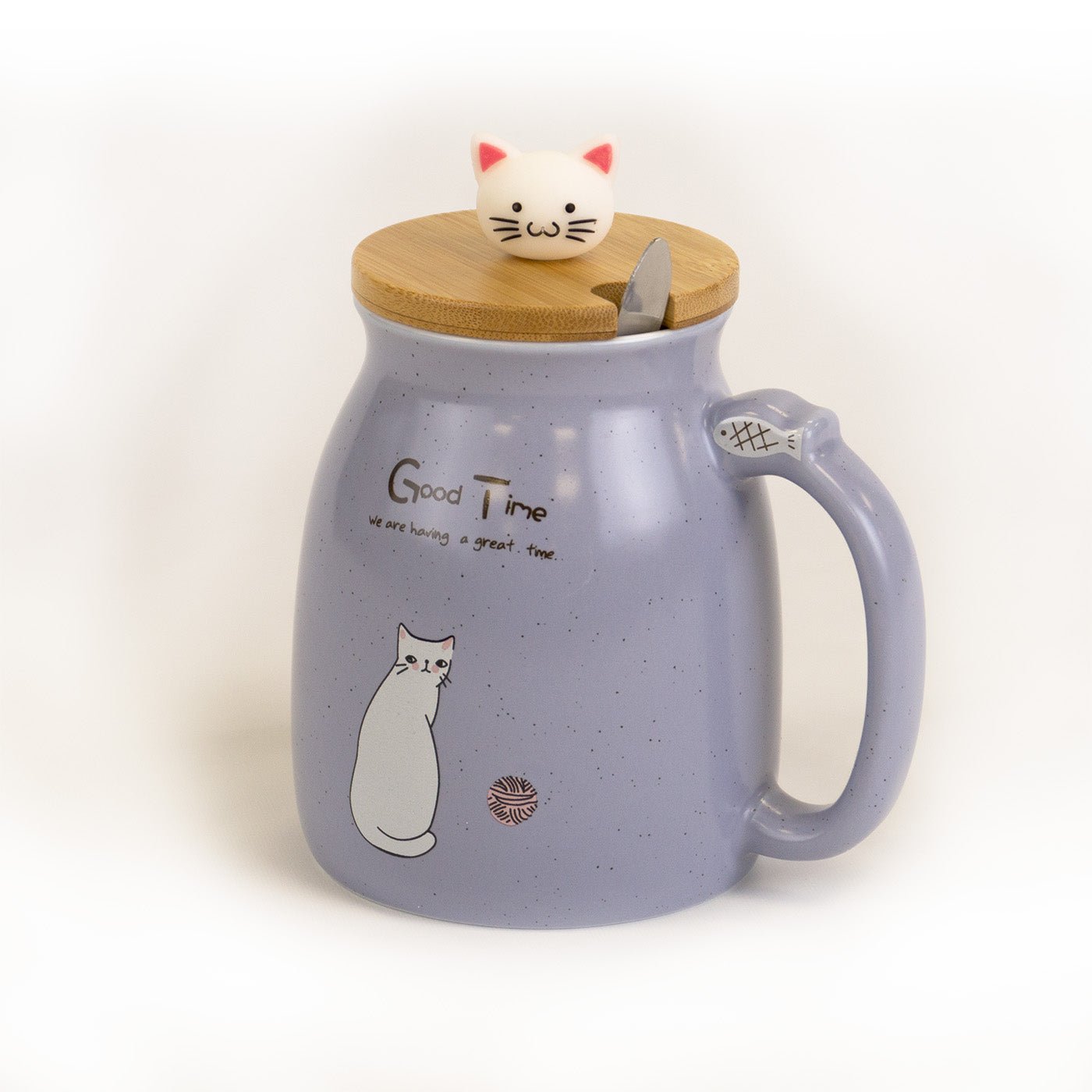Kawaii Tea Cup – Sød Kat Keramisk Kaffe Krus med Kitty Låg og Ske, Japansk Stil, Novitetsgave til Kvinder, Katteelsker Gaver, 400ml - FoxBox