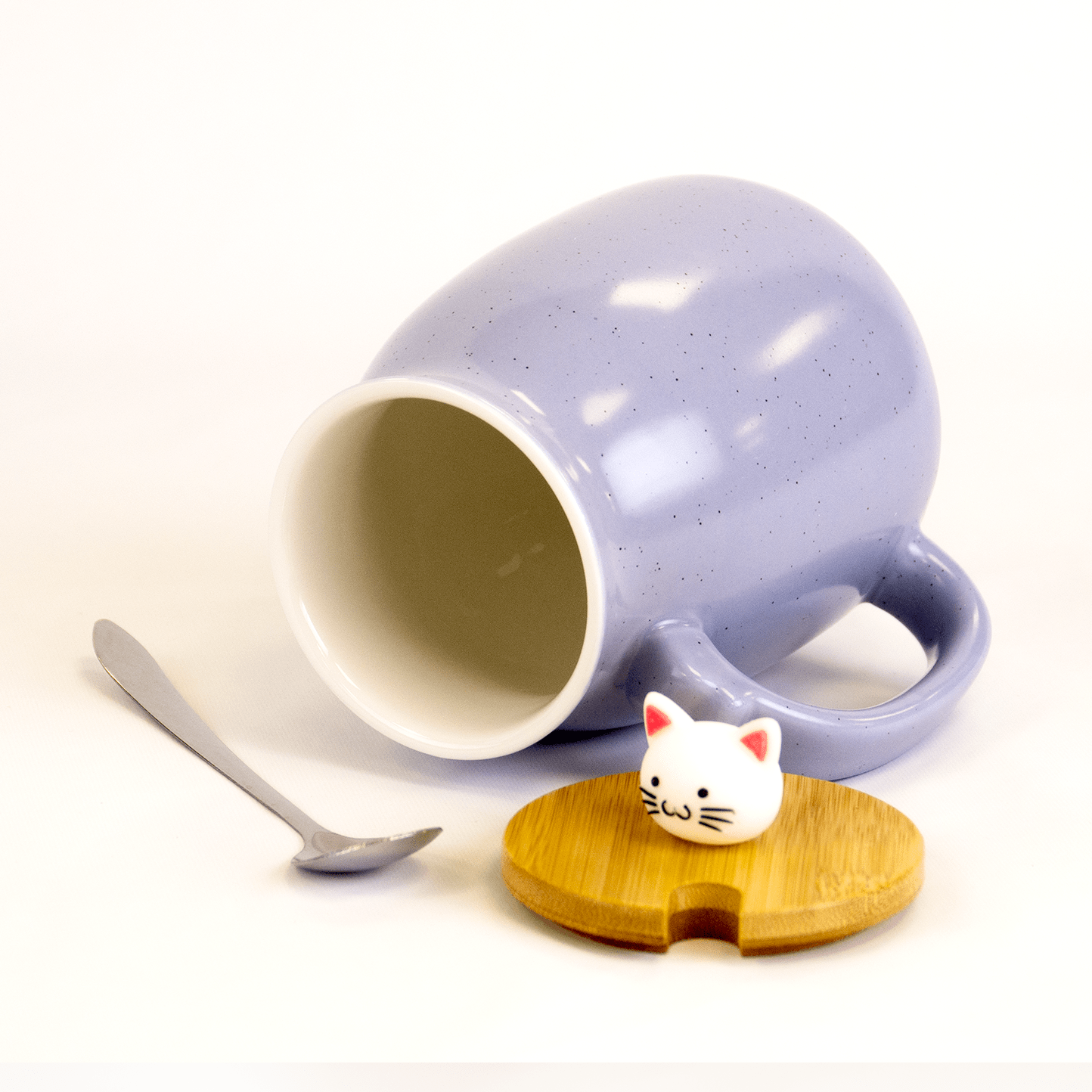 Kawaii Tea Cup – Sød Kat Keramisk Kaffe Krus med Kitty Låg og Ske, Japansk Stil, Novitetsgave til Kvinder, Katteelsker Gaver, 400ml - FoxBox