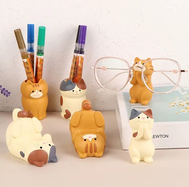 Multifunktionel Holder i Katteform til Briller, Mobil og Kontorartikler - Japansk Stil - FoxBox